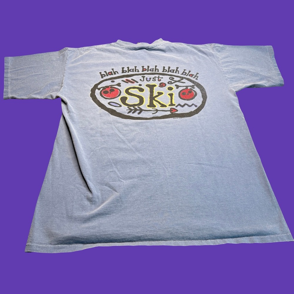 Keystone Colorado Just Ski T Shirt Blue E.M.I. USA Resort 2 Sided Graphic 90s